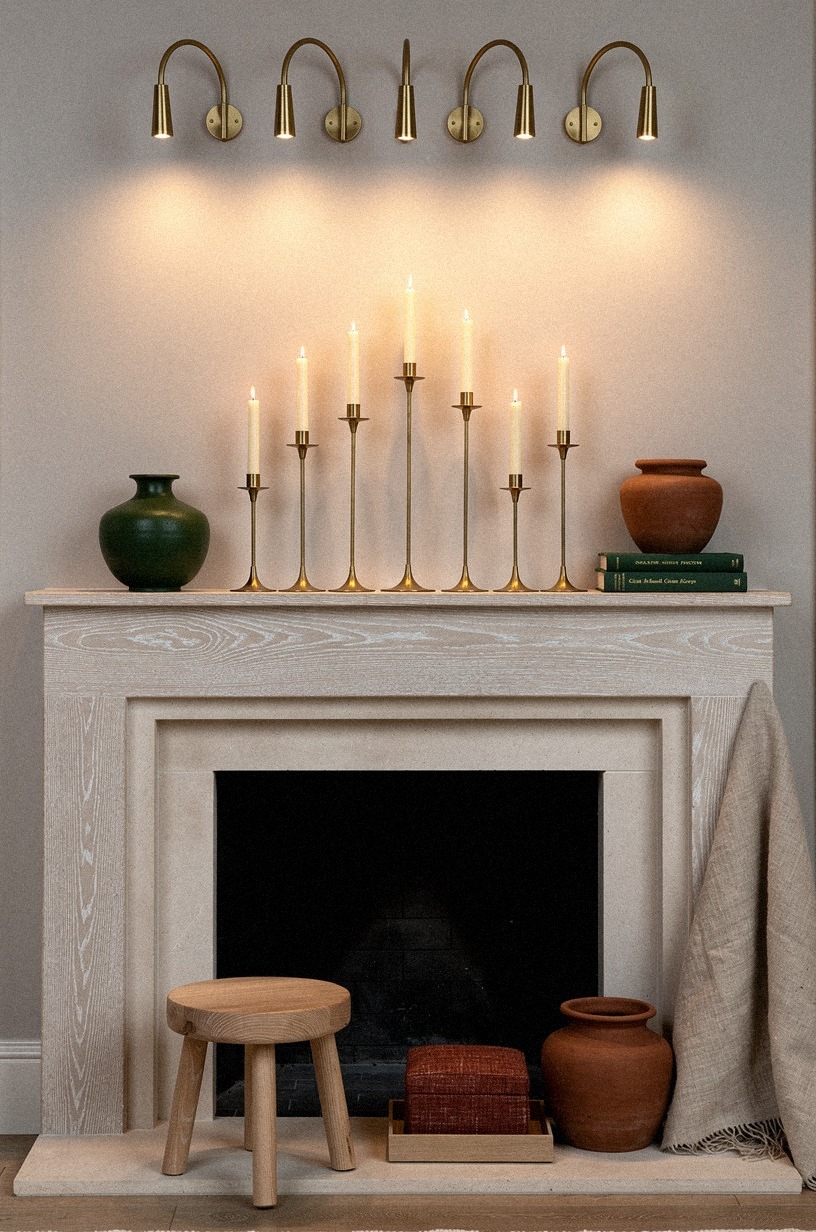 Crown the mantel with brass picture lights