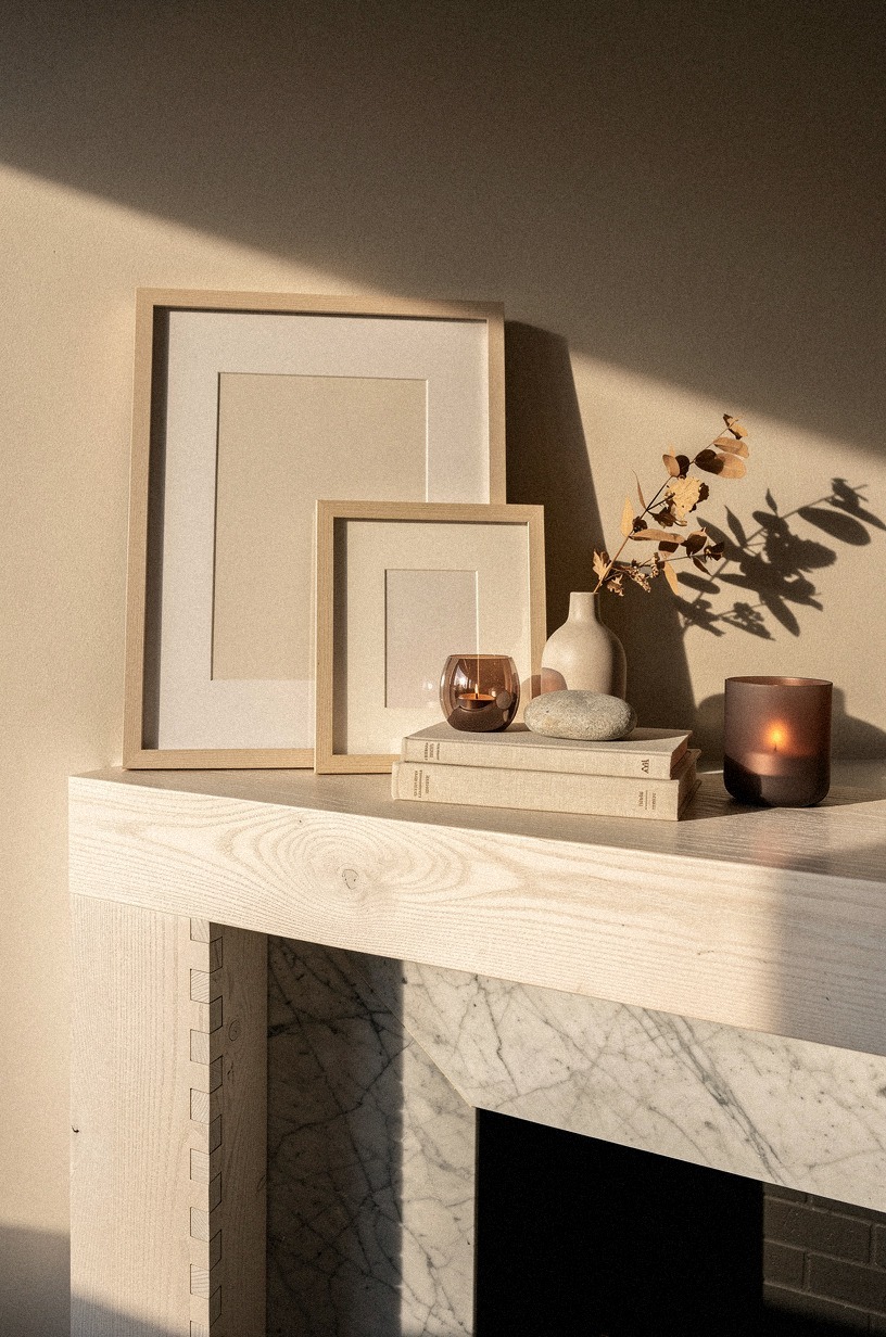 Repeated warm wood with two stacked frames