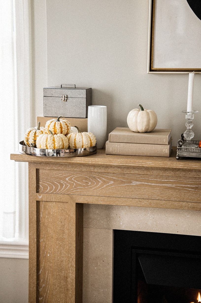 Arrange pearled gourds on a silver tray