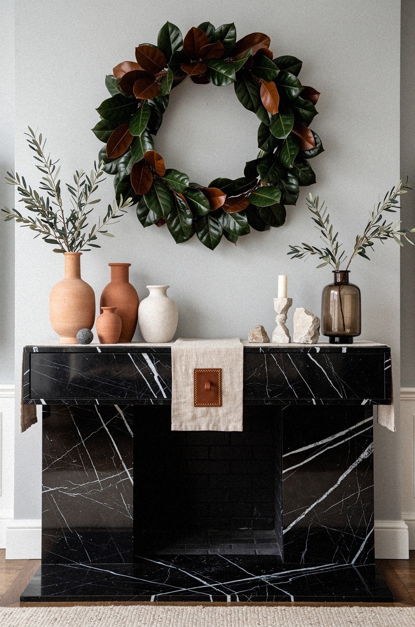 Crown the mantel with a magnolia wreath