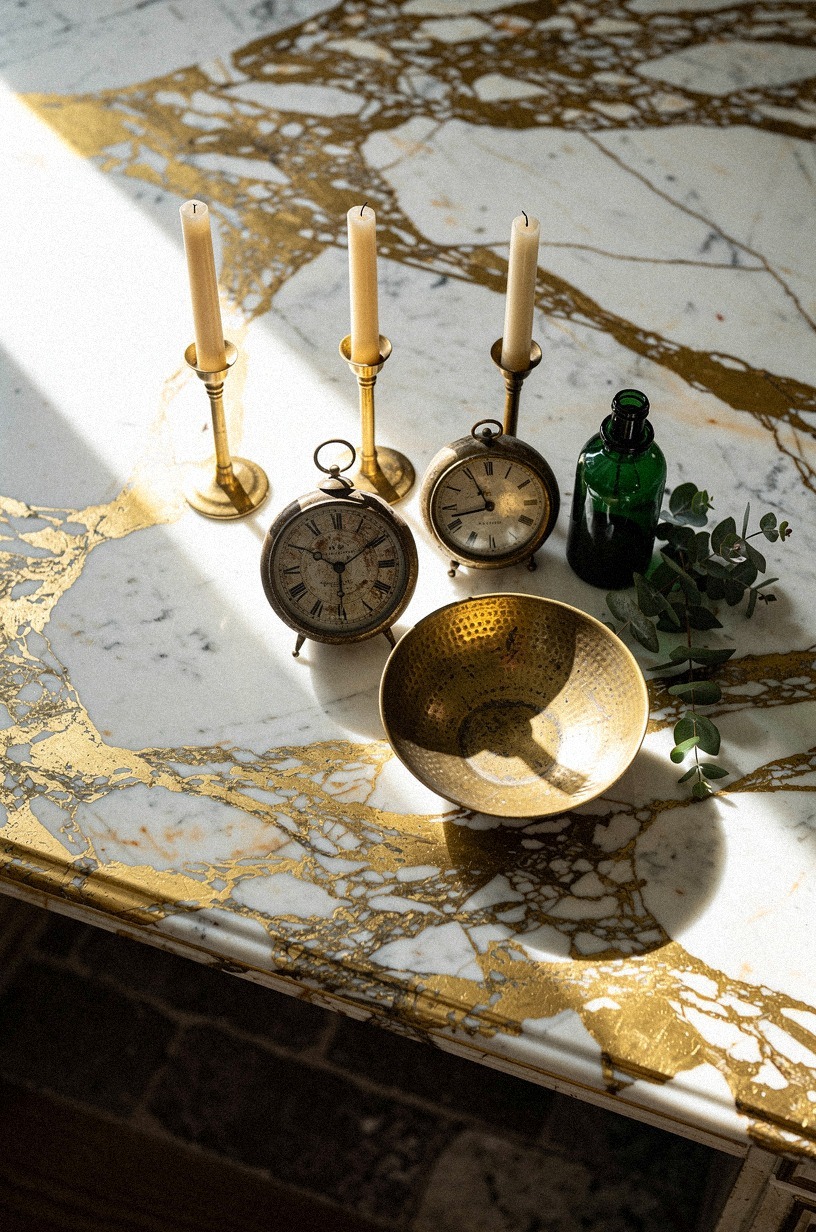 Display antique clocks between cream taper candles