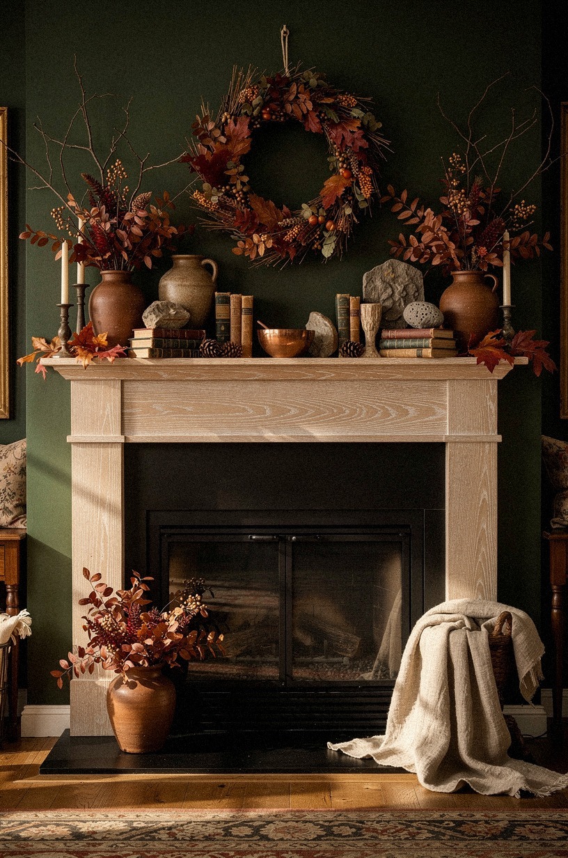 Crown the mantel with a faded harvest wreath