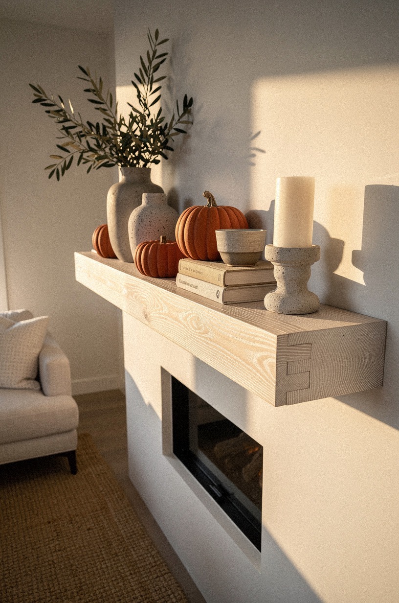 Start with a chunky white oak mantel shelf
