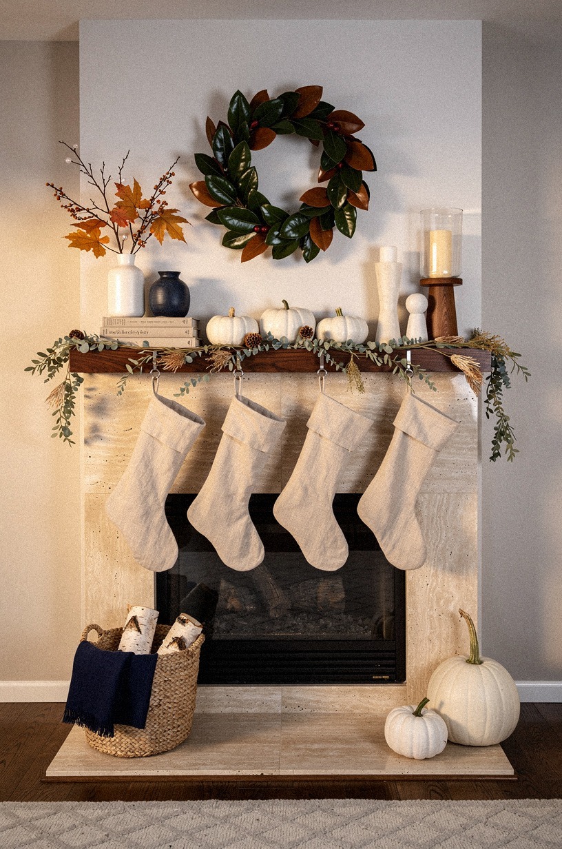 Hang a simple wreath above the fireplace