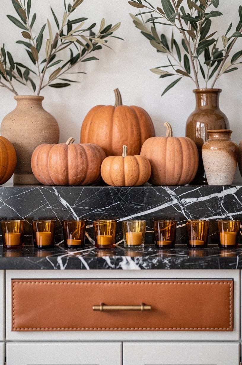 Finish with amber glass votives tucked low