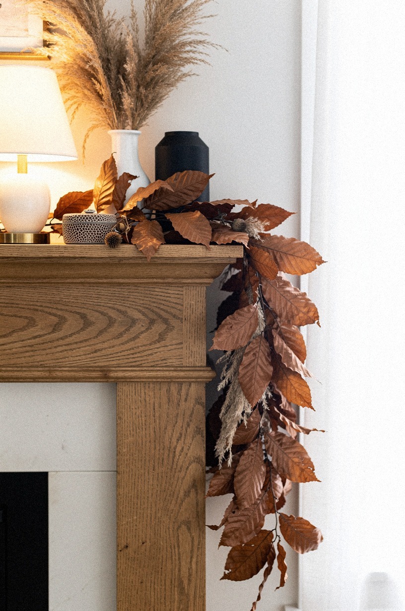 Wove pampas grass through the leaf garland