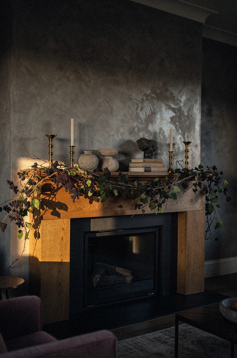 Weave blackberry branches through moody garland