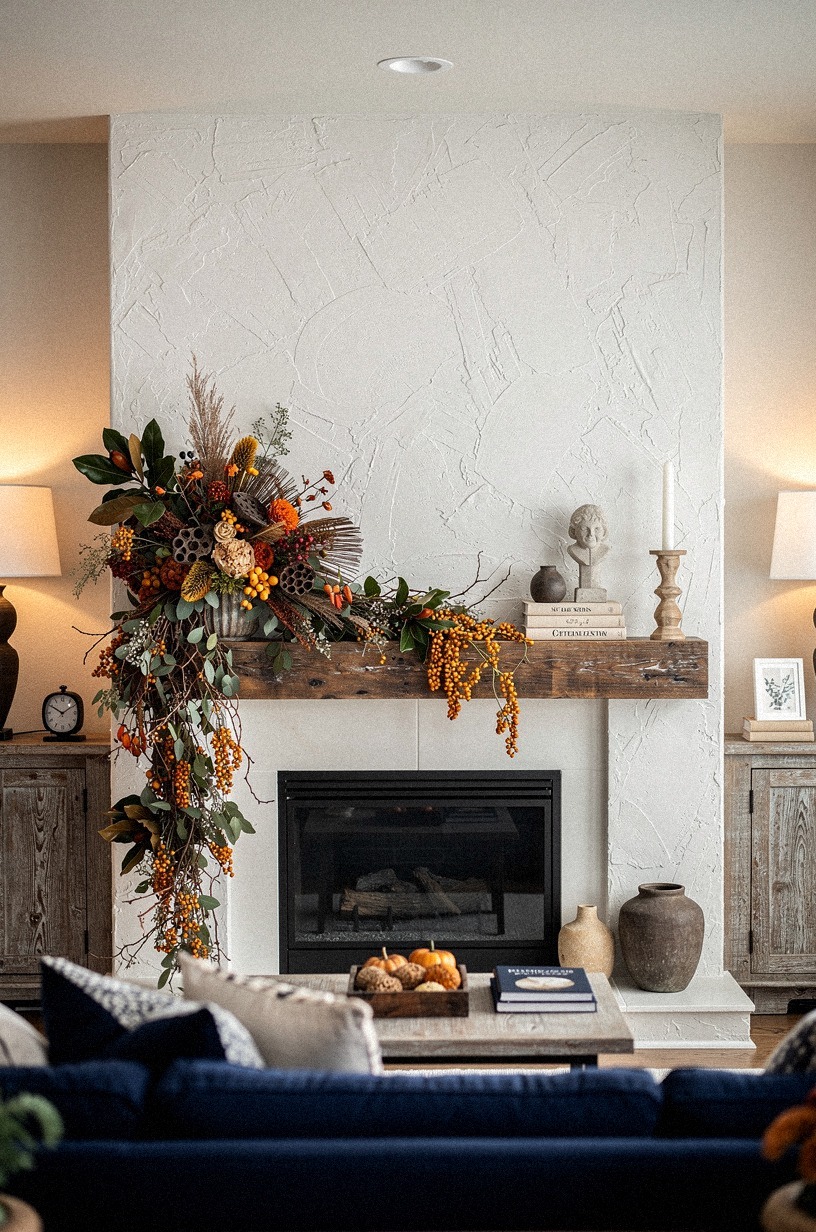 Trail bittersweet vines down one mantel side