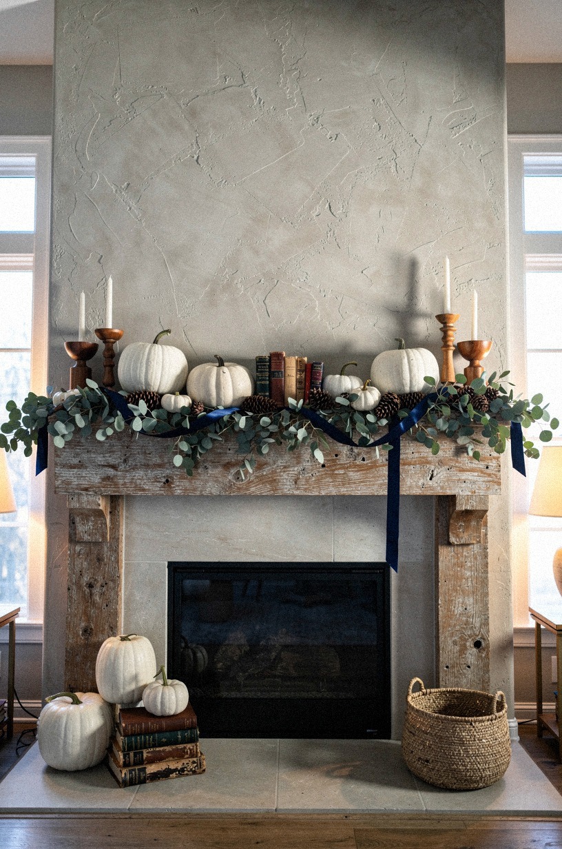 Nestle pinecones inside the eucalyptus mantel garland