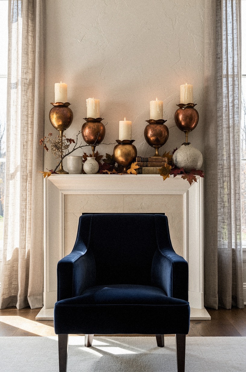 float pillar candles in copper apple cups