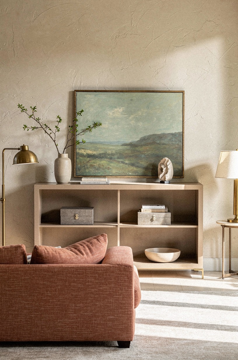Anchor the center with a framed landscape