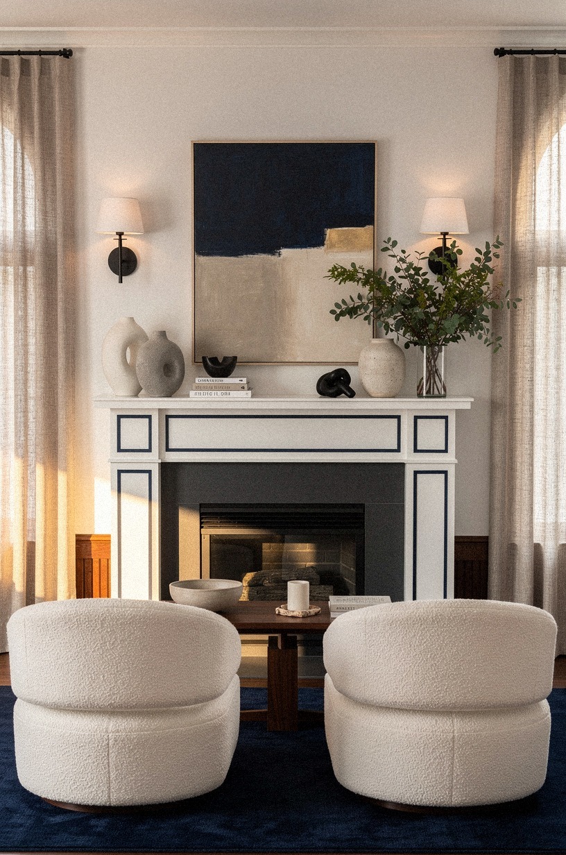 Hang sconces beside the fireplace surround
