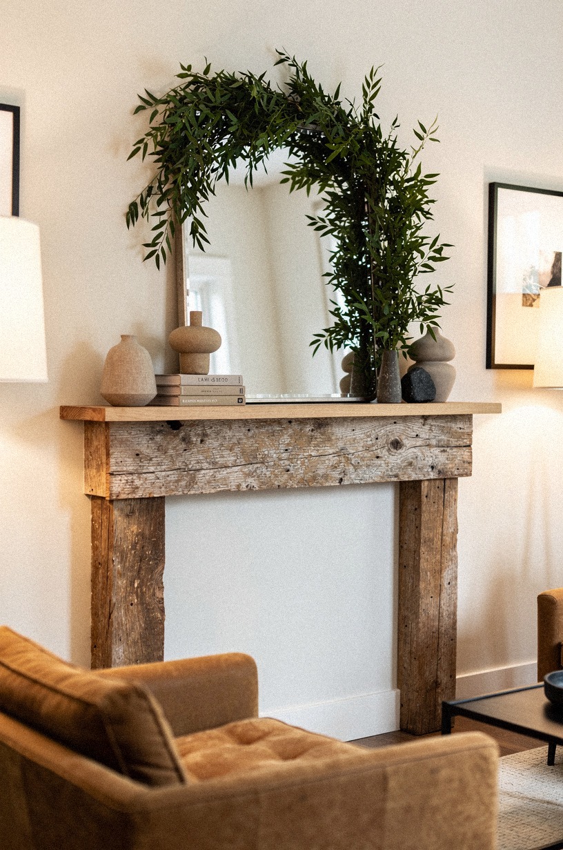 Drape fresh greenery under the mirror