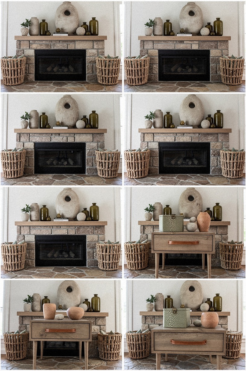 Frame the hearth with woven log baskets