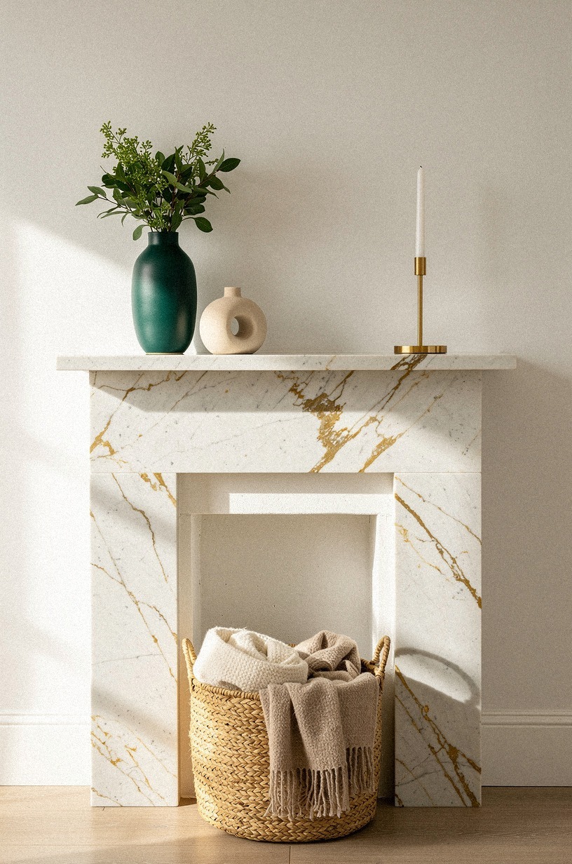 Framed the hearth with a woven basket
