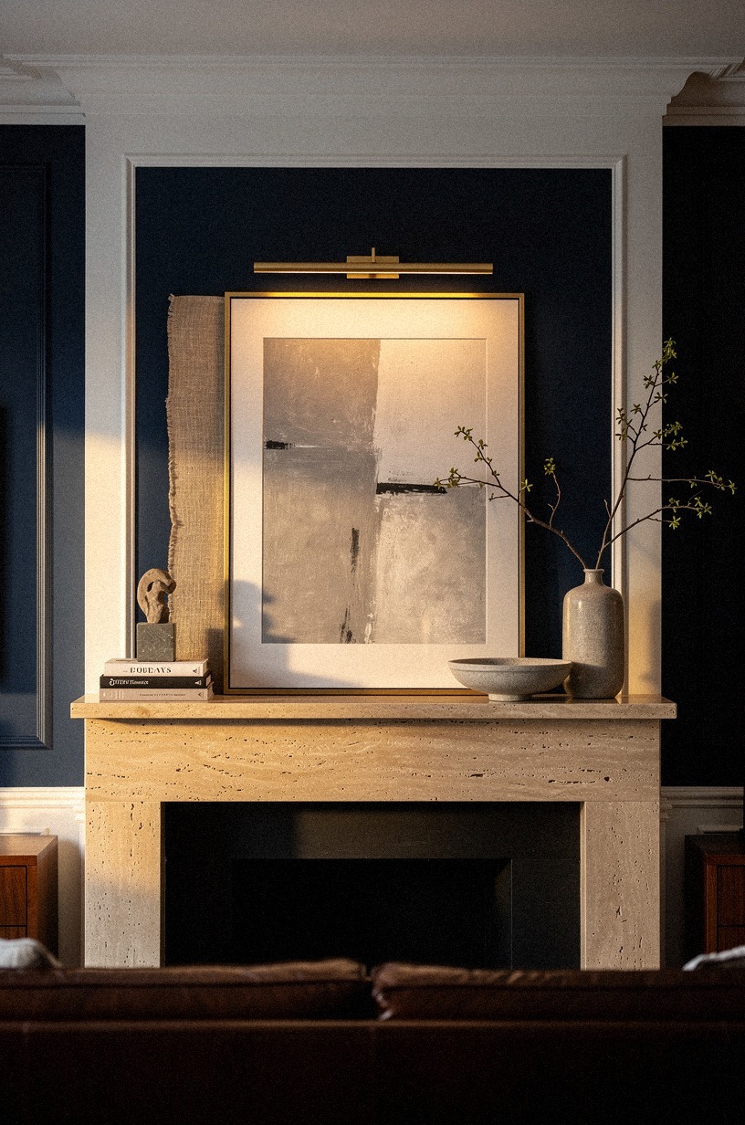 Float a brass picture light above artwork
