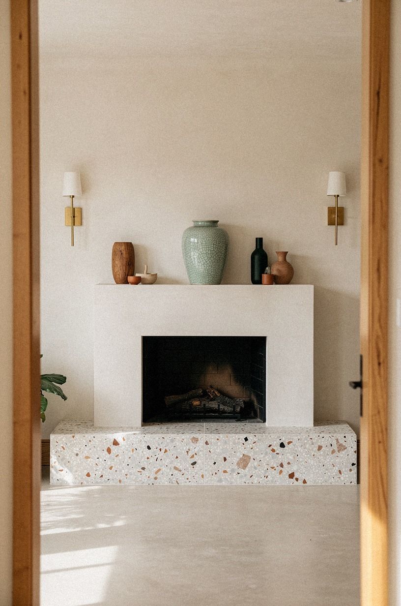 Place brass sconces beside the fireplace surround