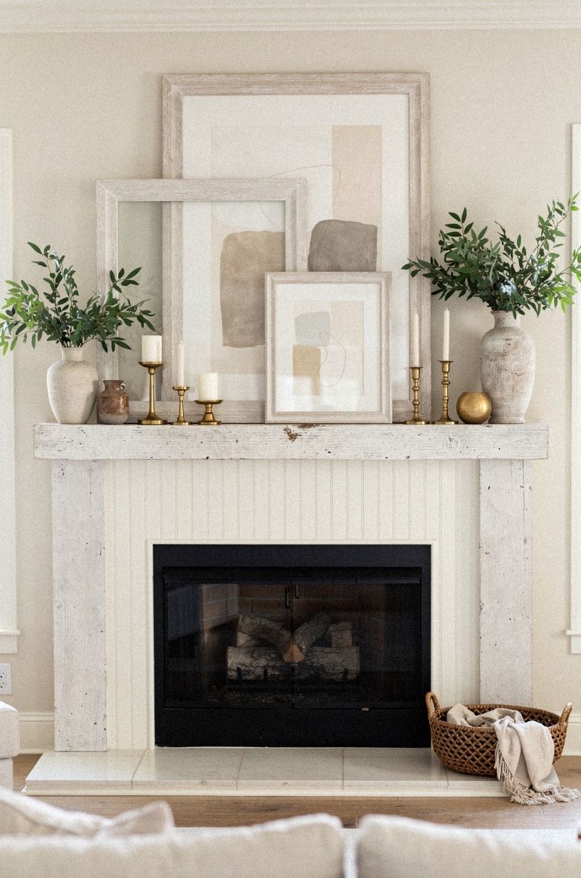 Lean whitewashed frames against beadboard paneling