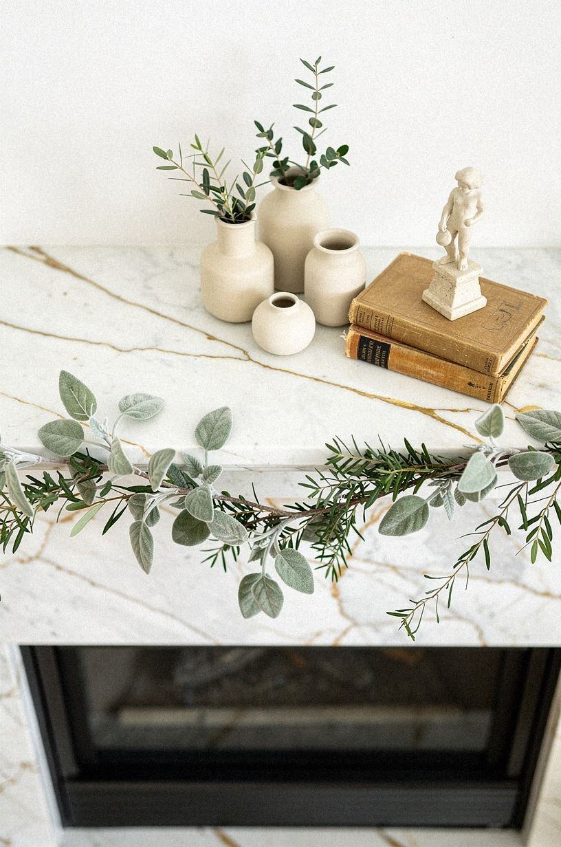 Run lambs ear stems across the mantel lip