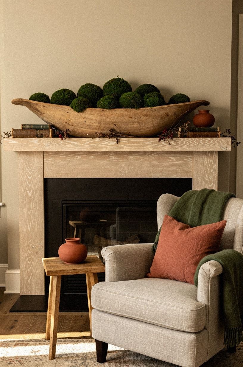 Style a dough bowl with moss balls