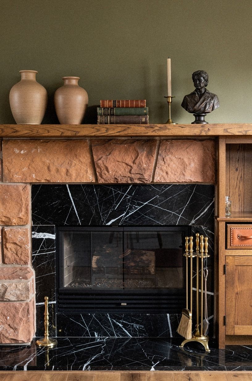 Draped tailored magnolia under the mantel lip