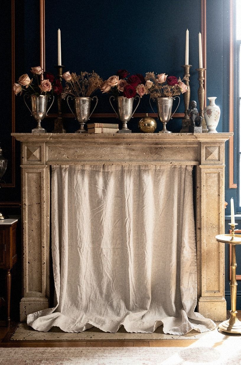 Tuck dried roses into silver trophy cups