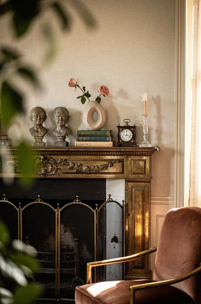 Frame the firebox with antique brass fenders