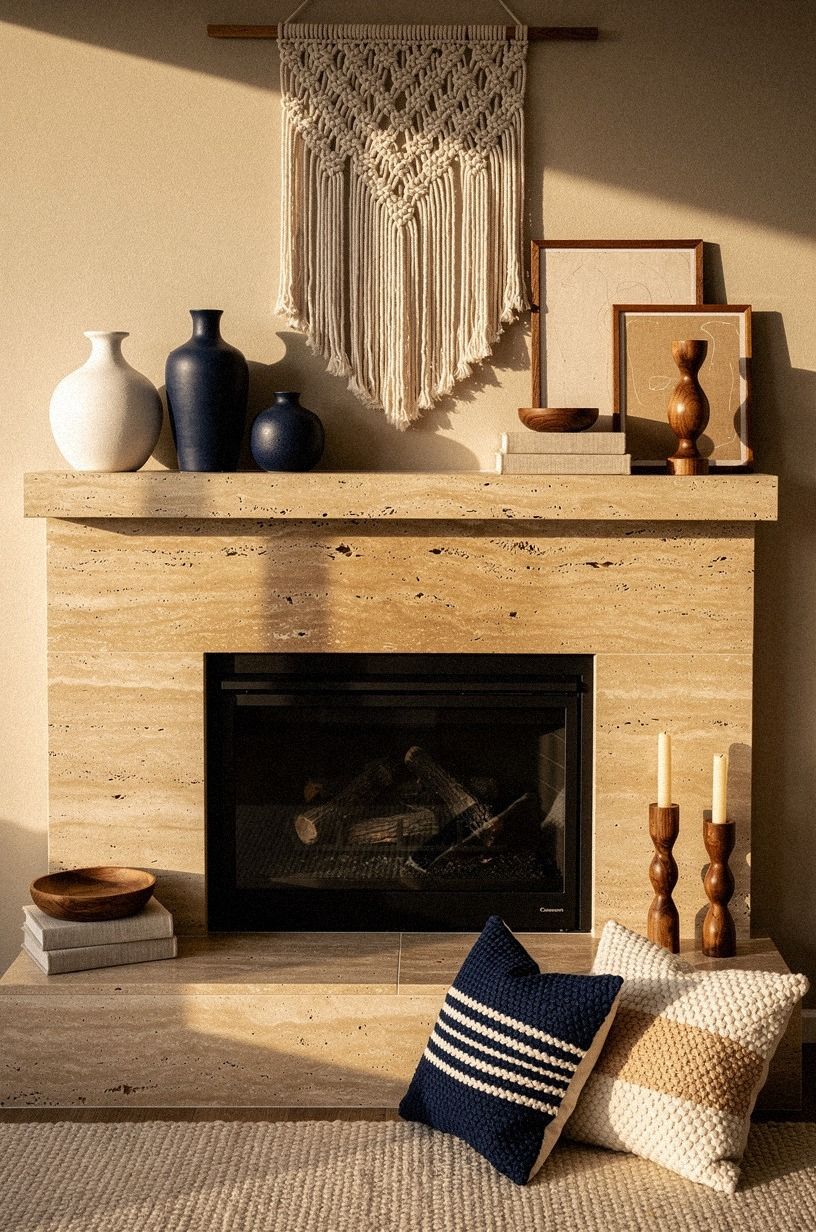 Hang macrame low above the firebox