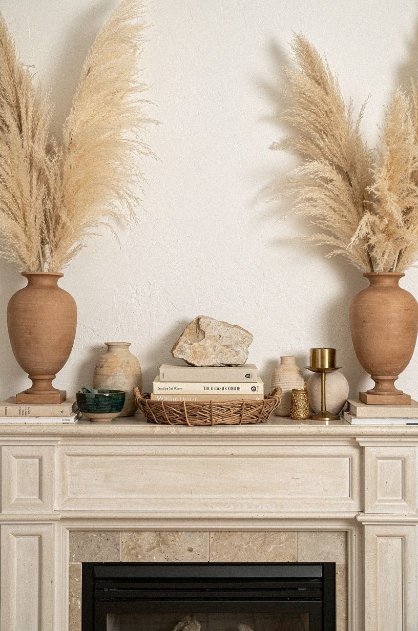 Build height with pampas in clay urns