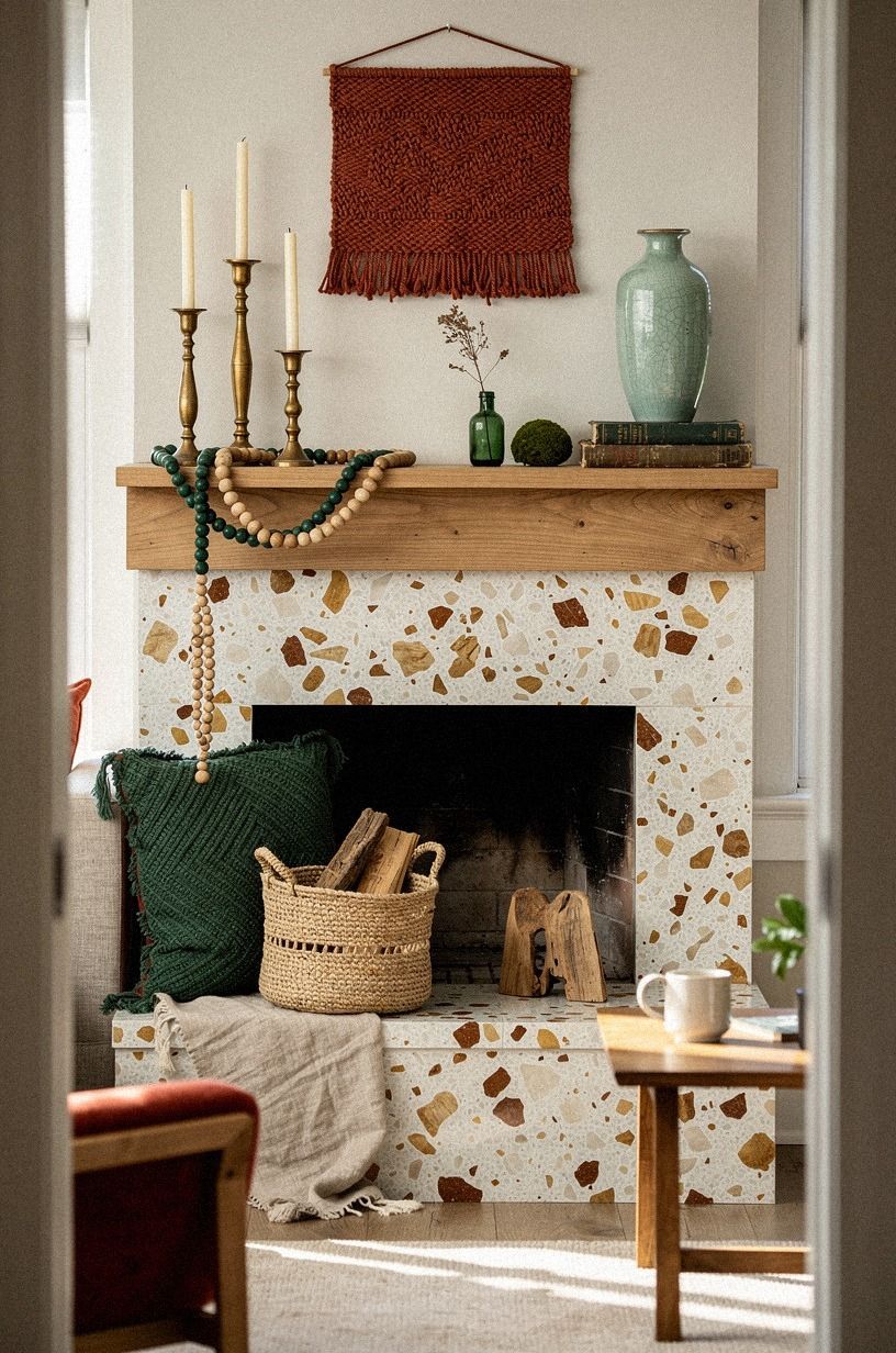 Add brass candlesticks beside woven beads