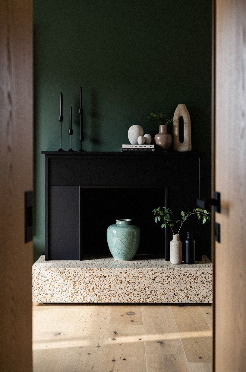 Placed black candlesticks on one side