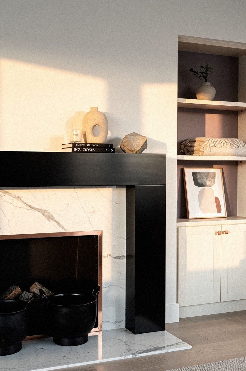 Grounded the hearth with black log baskets