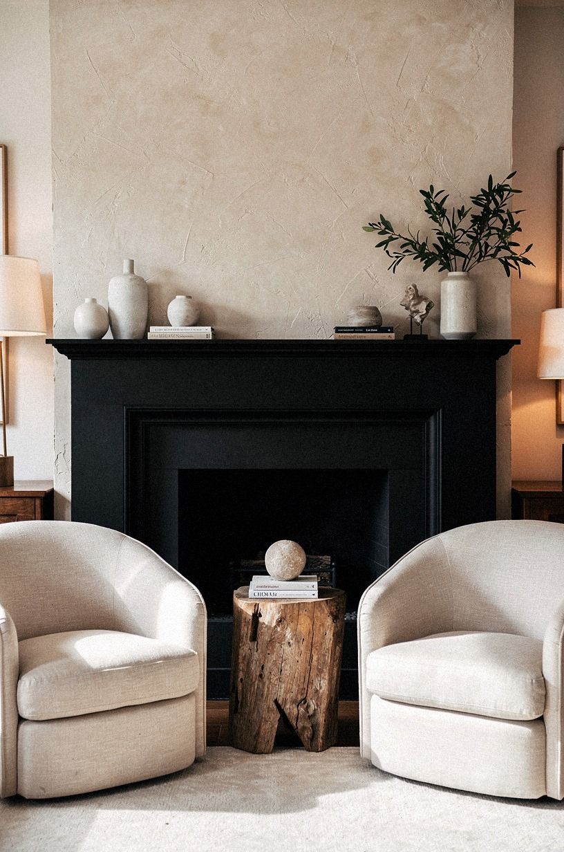 Softened the surround with linen armchairs