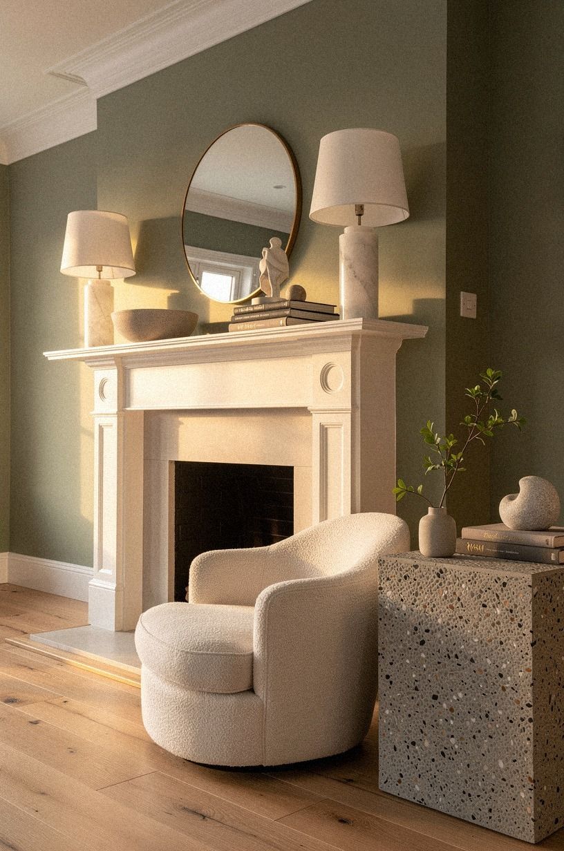 Place alabaster lamps on both mantel ends