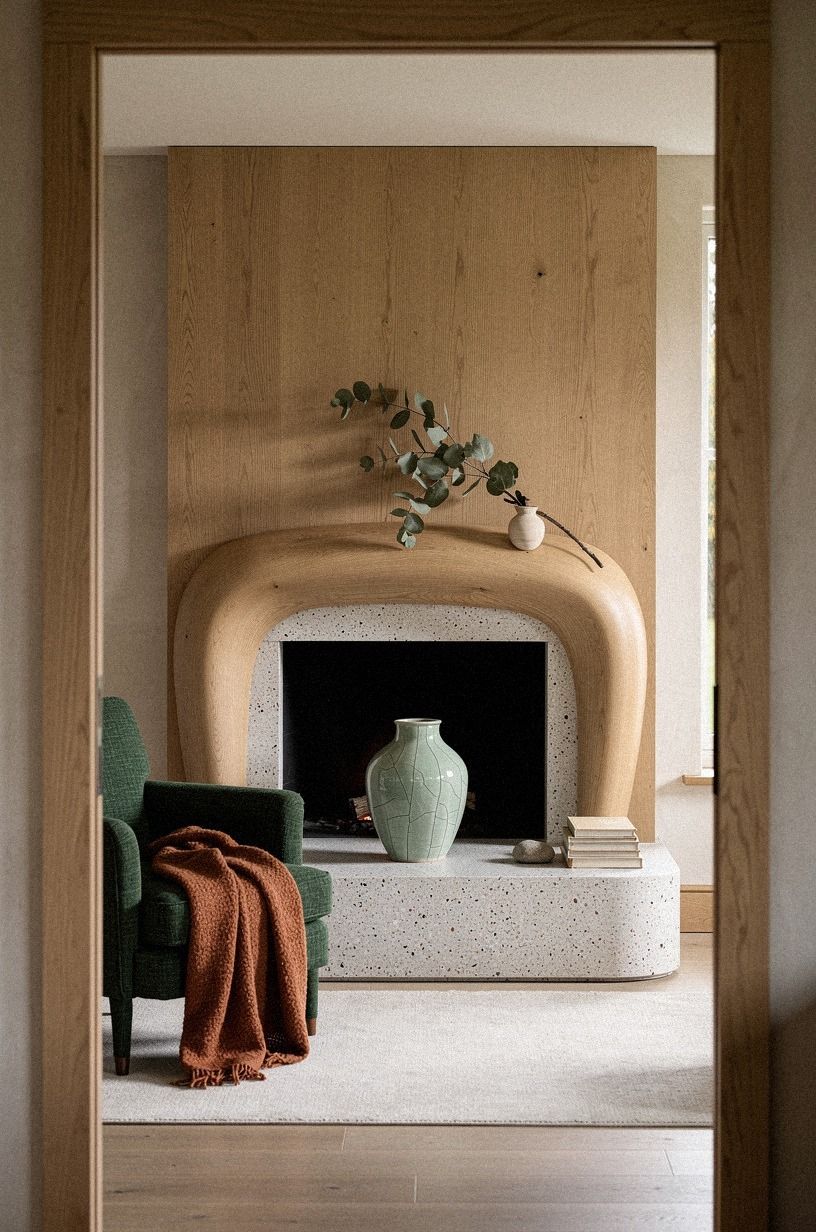 Cap the fireplace with a Swann's-style waterfall frame