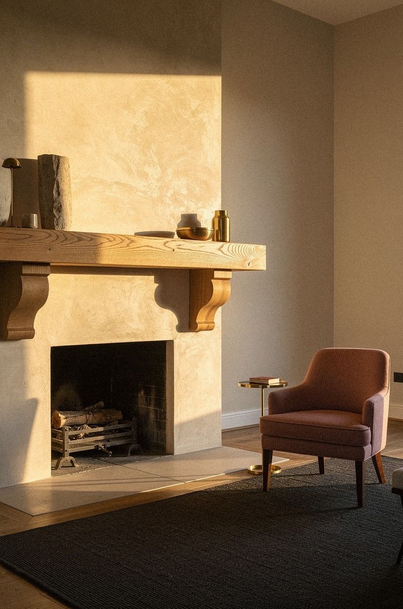 Add corbels beneath a thick oak shelf