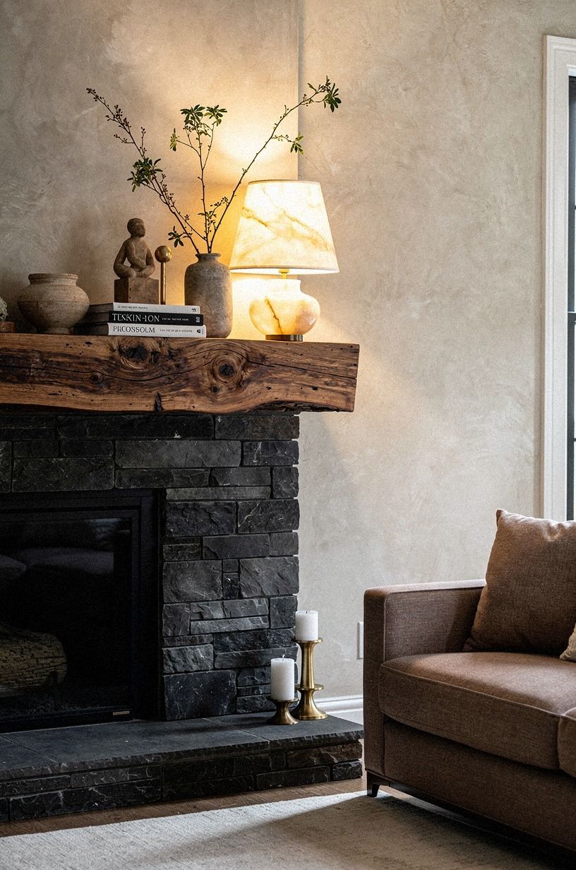 Anchor the beam against dark stacked stone