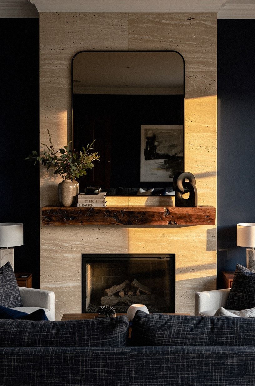 Hang a smoked mirror above reclaimed wood