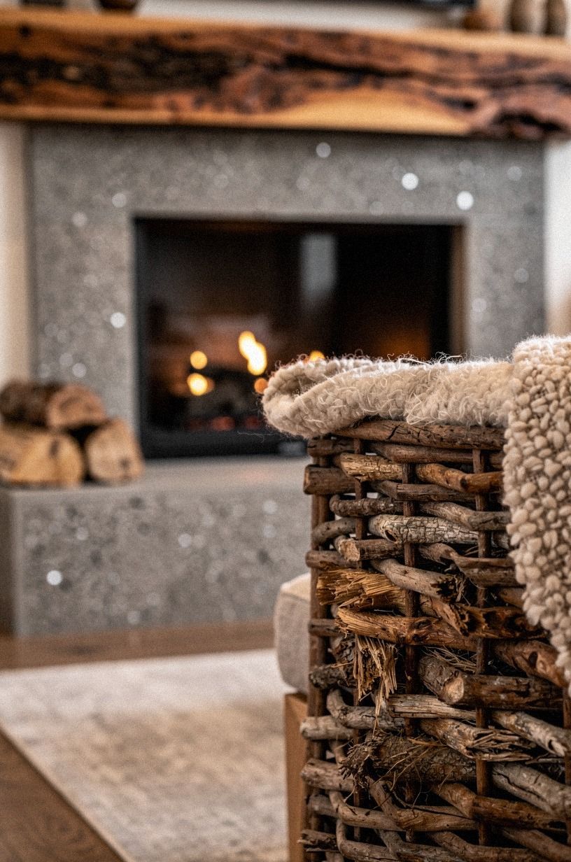 Frame the hearth with reclaimed log baskets