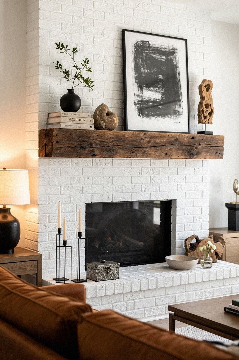 Add a reclaimed beam over painted brick