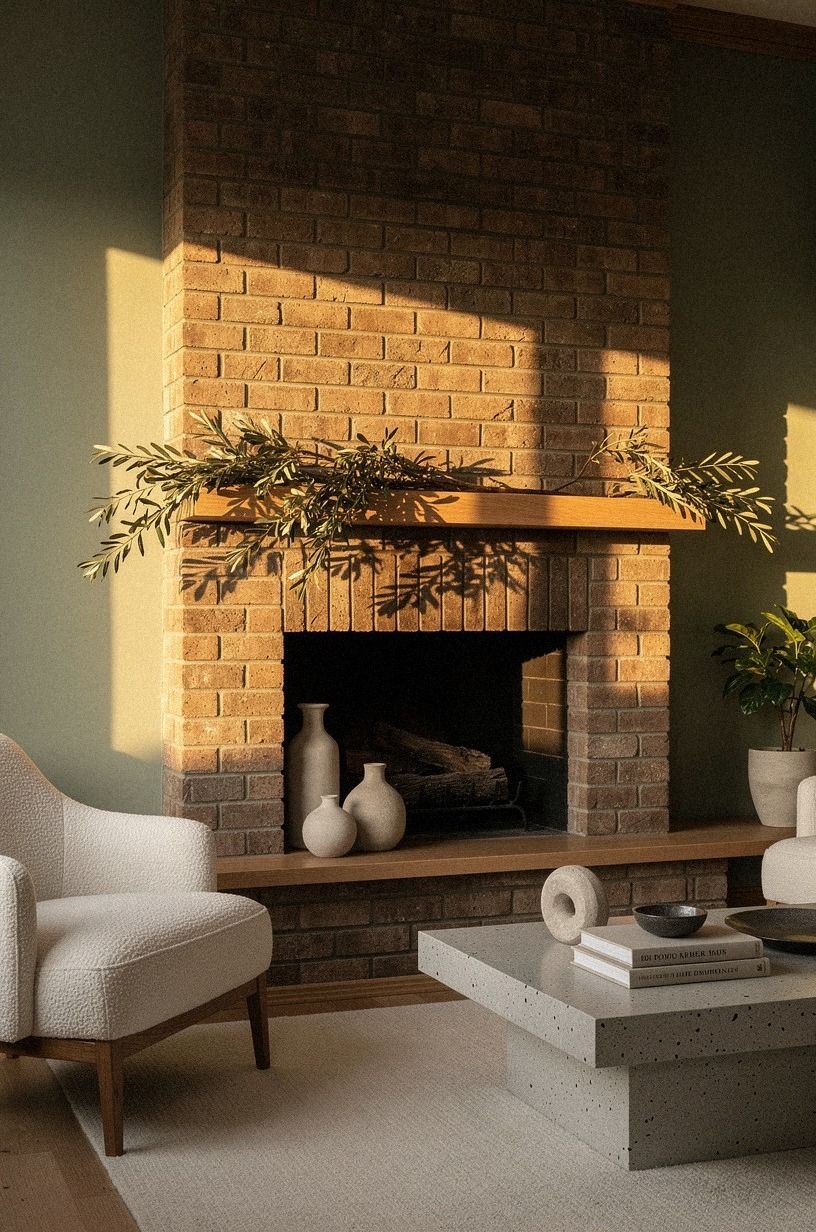 Drape olive branches under the mantel lip
