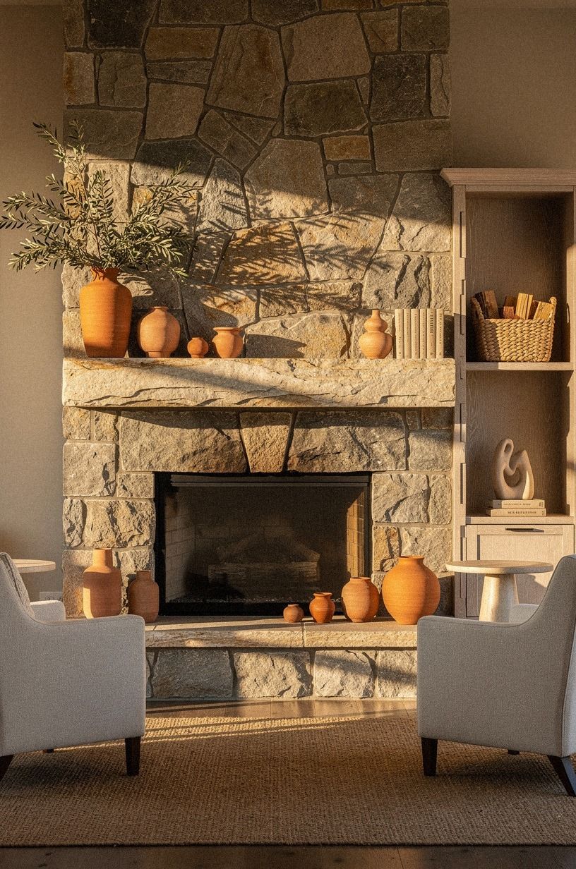 Cozy Stone Fireplace Mantel Ideas for Rugged Natural Texture