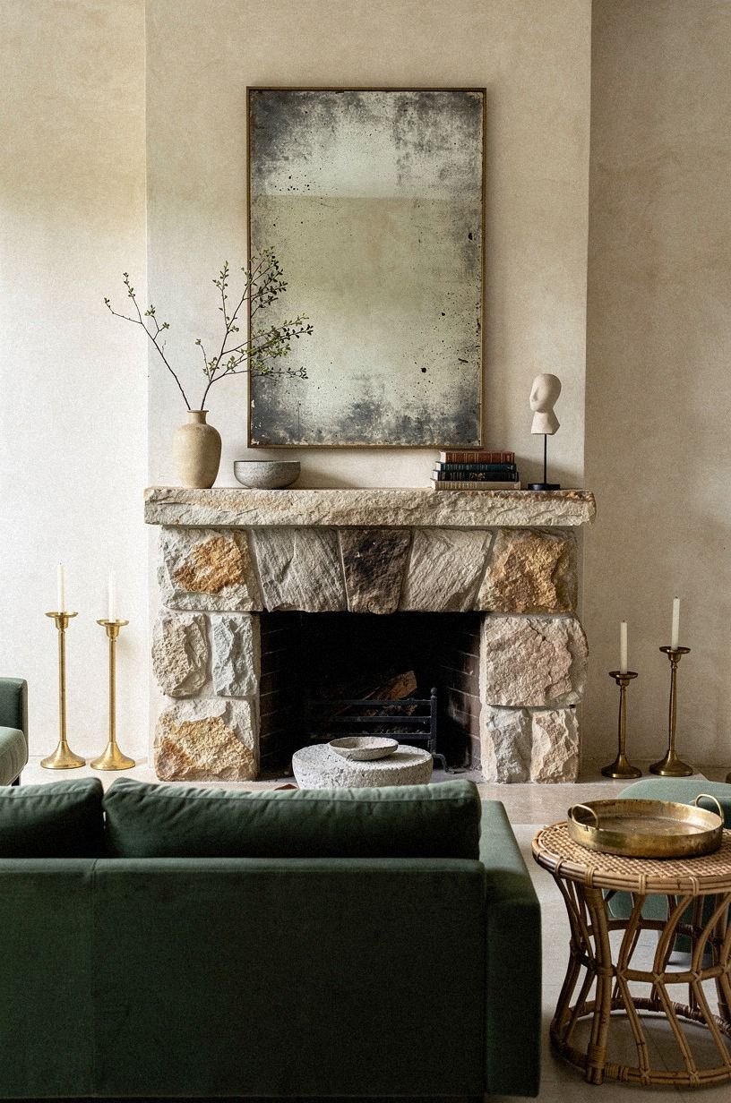 Center a smoky mirror against rough stone (The Quiet Reflection Move)