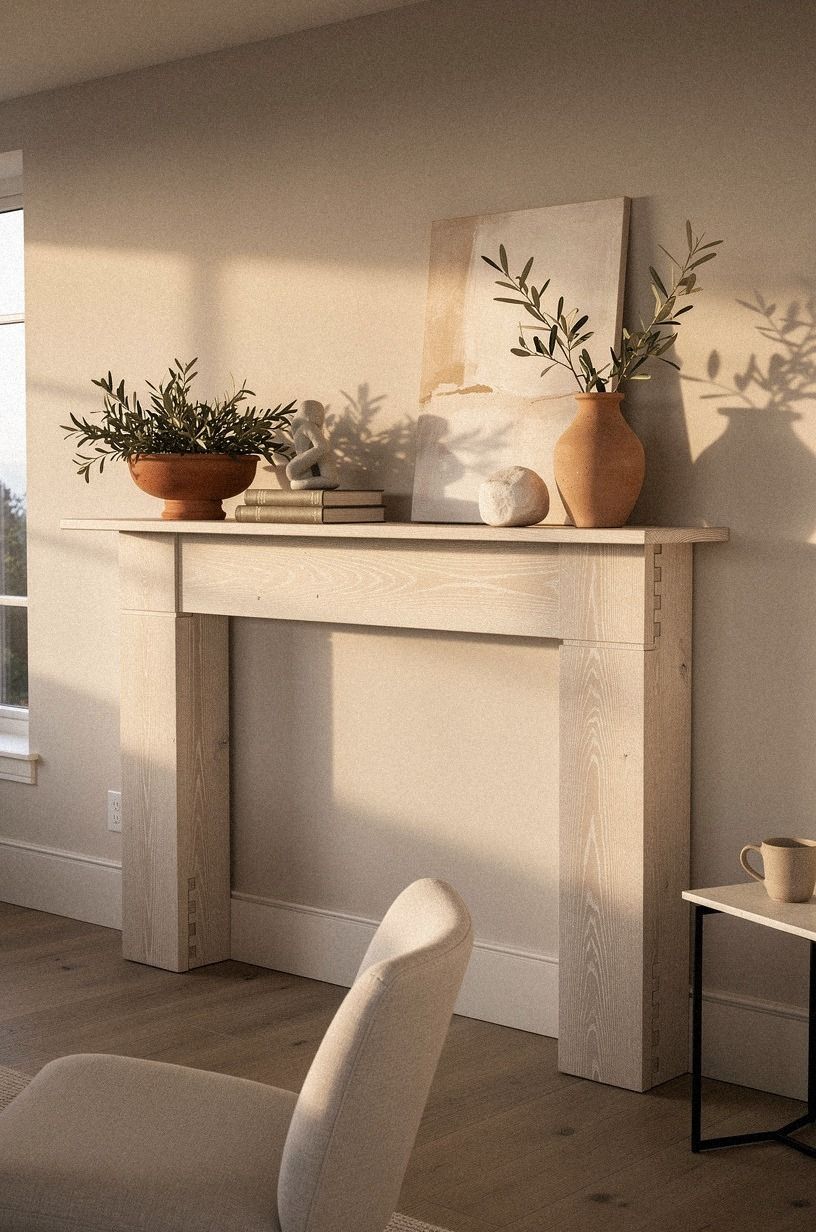 Start with a freestanding mantel against the main wall