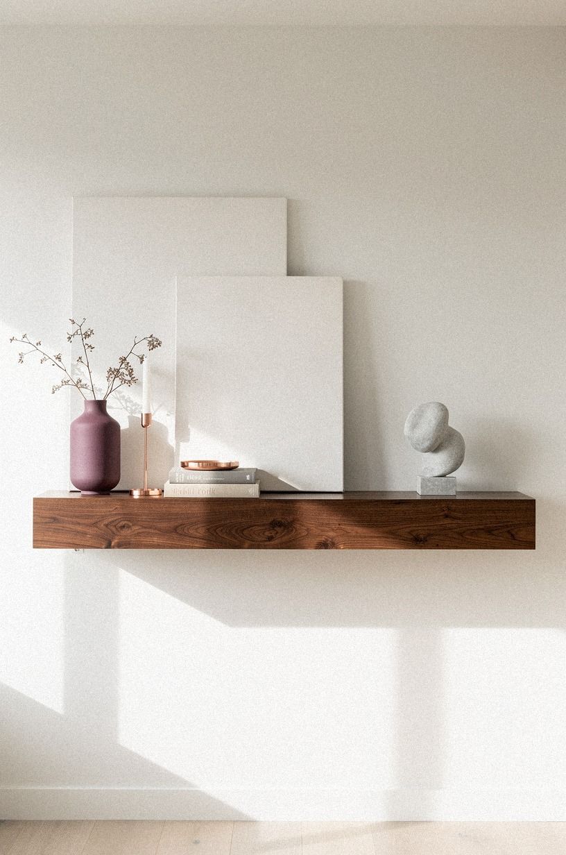 Layer low artwork across the mantel shelf