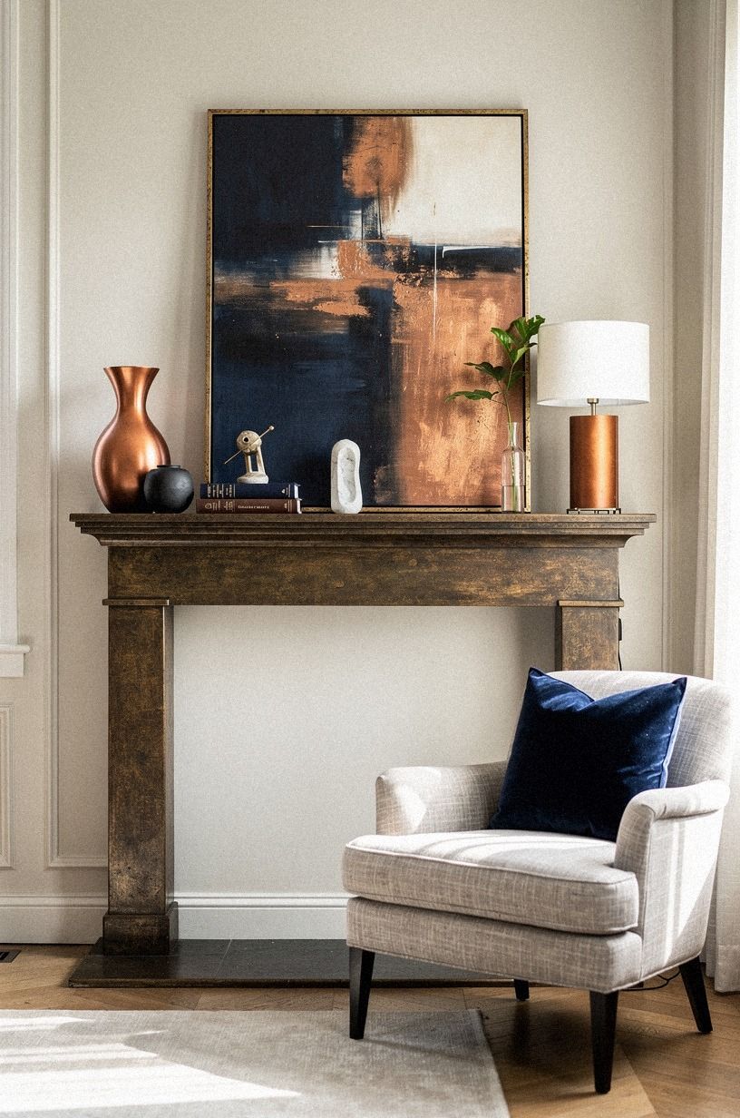 Lean a statement canvas above the shelf