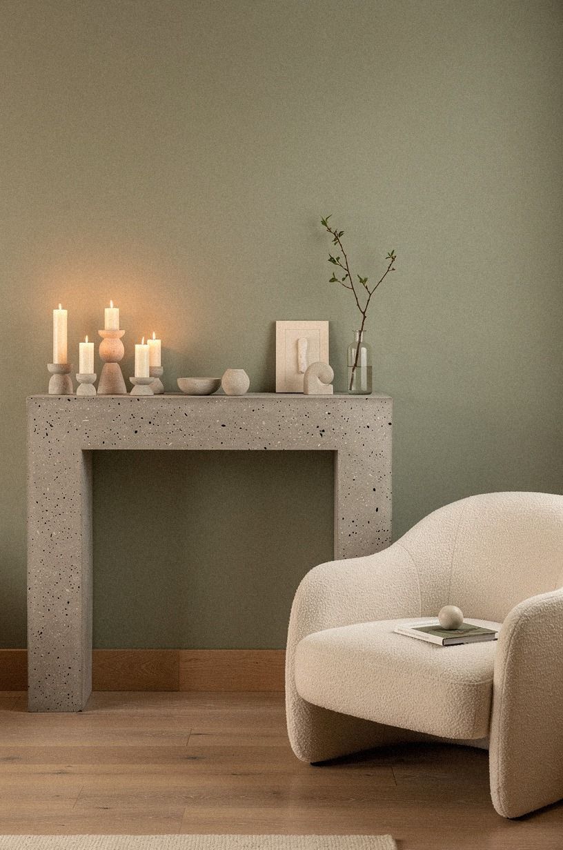 Cluster candles across one mantel corner