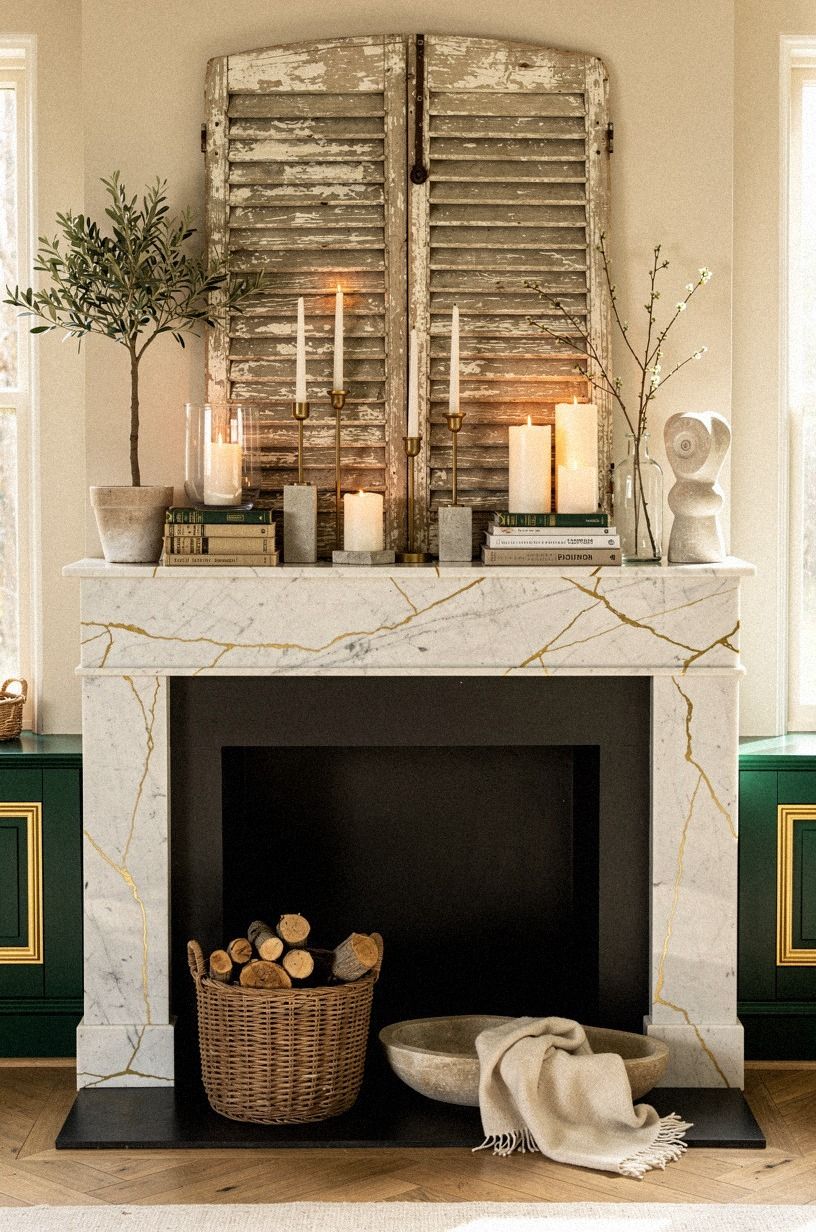Lean antique shutters behind candle clusters