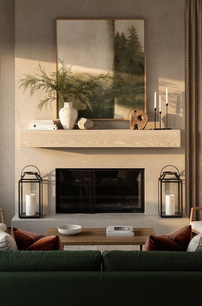 Frame the firebox with oversized lanterns