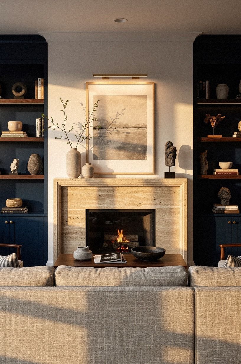 Install picture lights above the mantel shelf